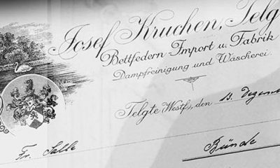 Een oud document van Dekbeddenfabriek Hans Kruchen